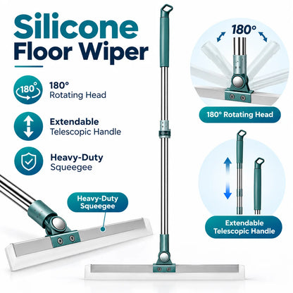 Magic Broom Silicone Floor Wiper with Long Handle for Glass, Tiles & Bathroom