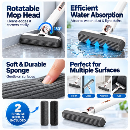 Mini Self-Squeeze Mop with (2 Sponge Refills)