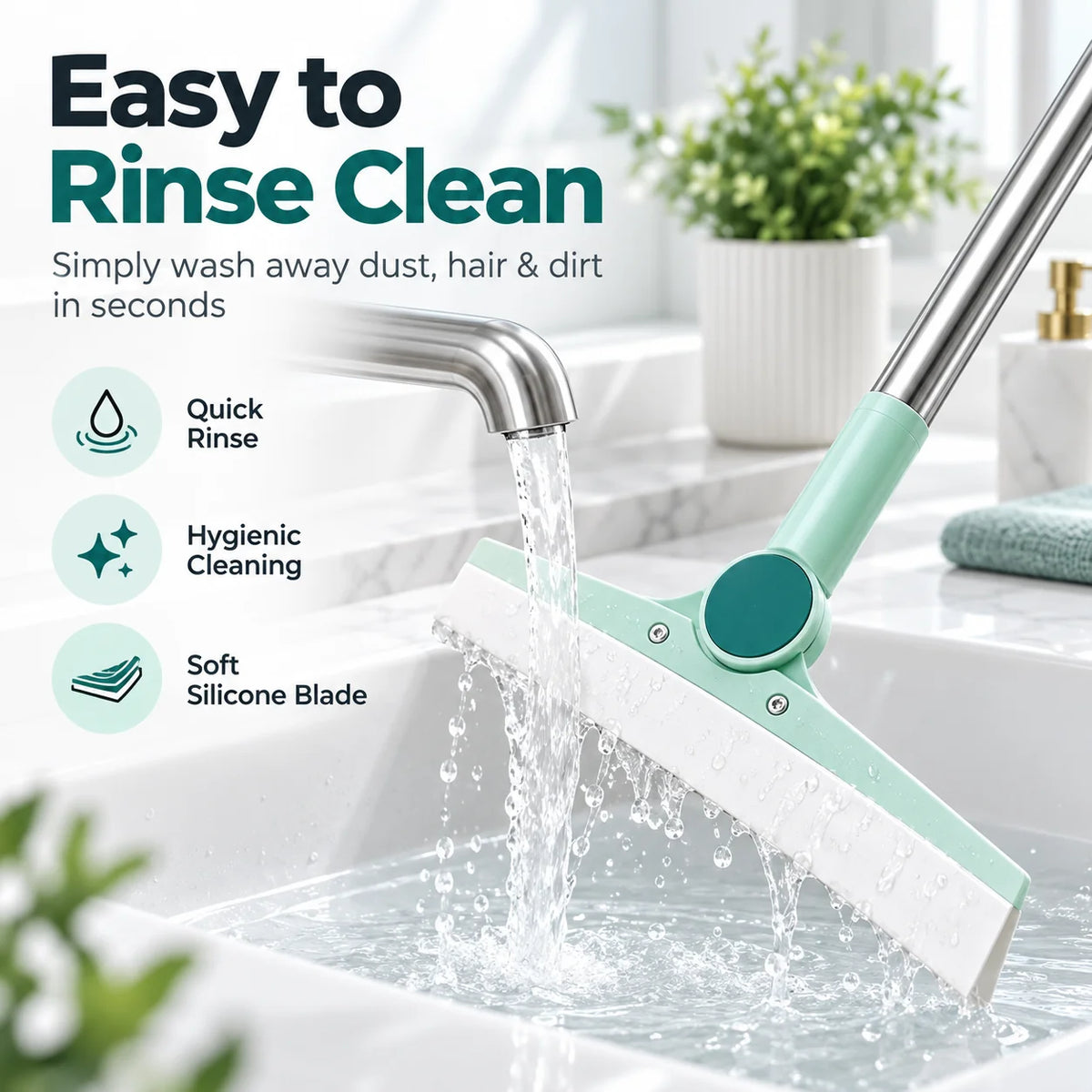 Magic Broom Silicone Floor Wiper with Long Handle for Glass, Tiles & Bathroom