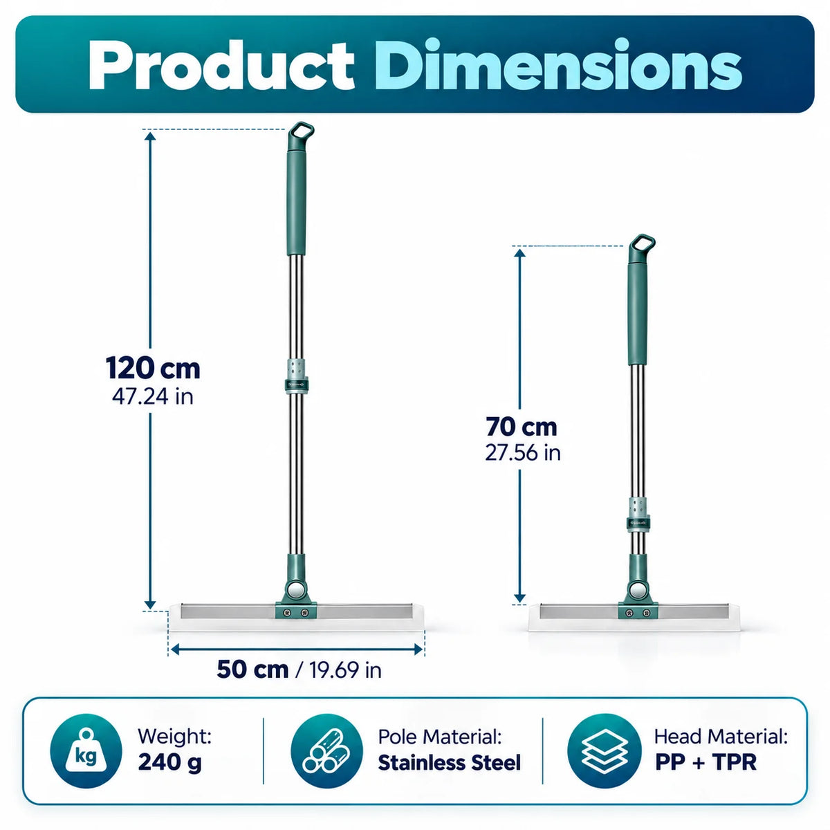 Magic Broom Silicone Floor Wiper with Long Handle for Glass, Tiles & Bathroom