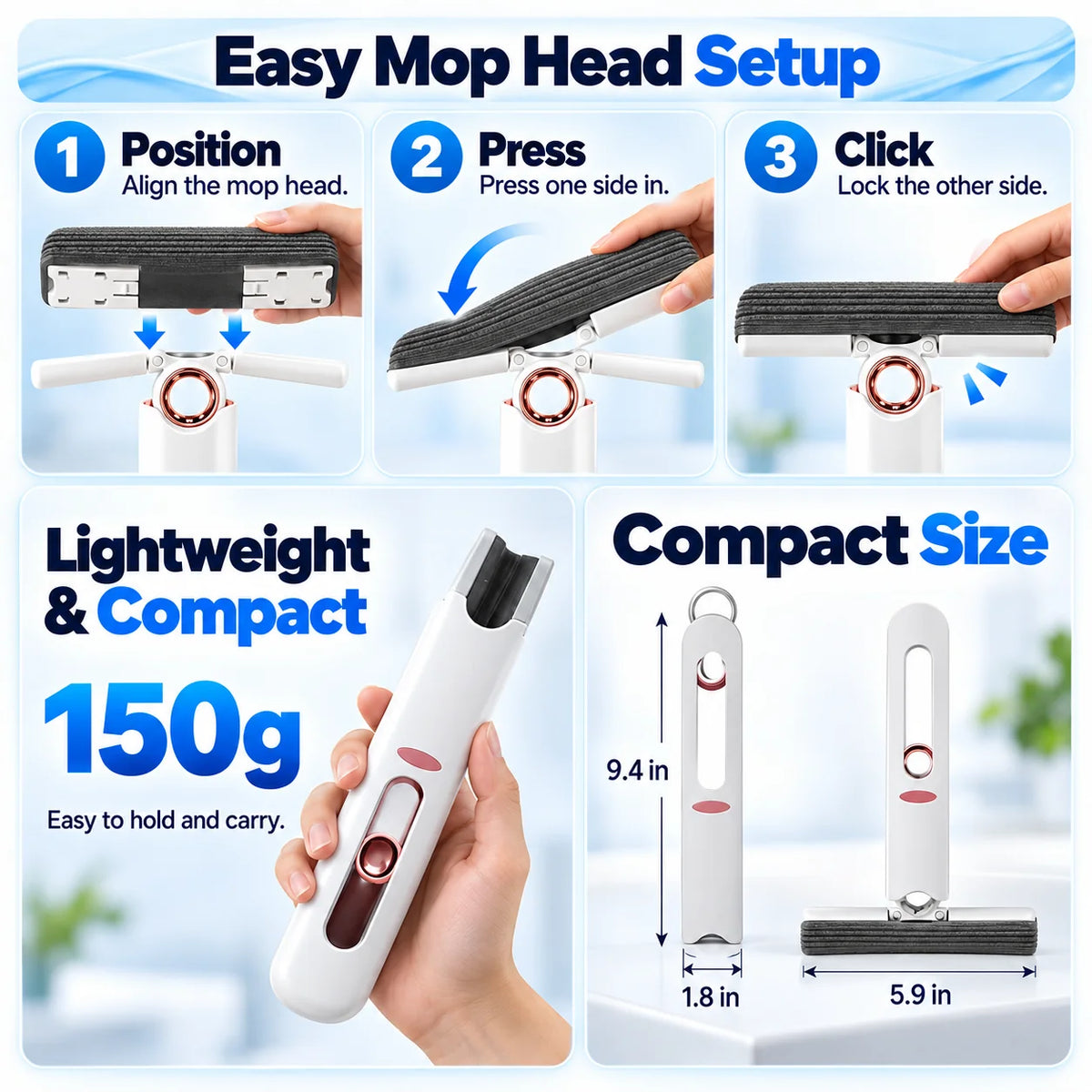 Mini Self-Squeeze Mop with (2 Sponge Refills)